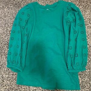 Teal Long Sleeve eyelet Top